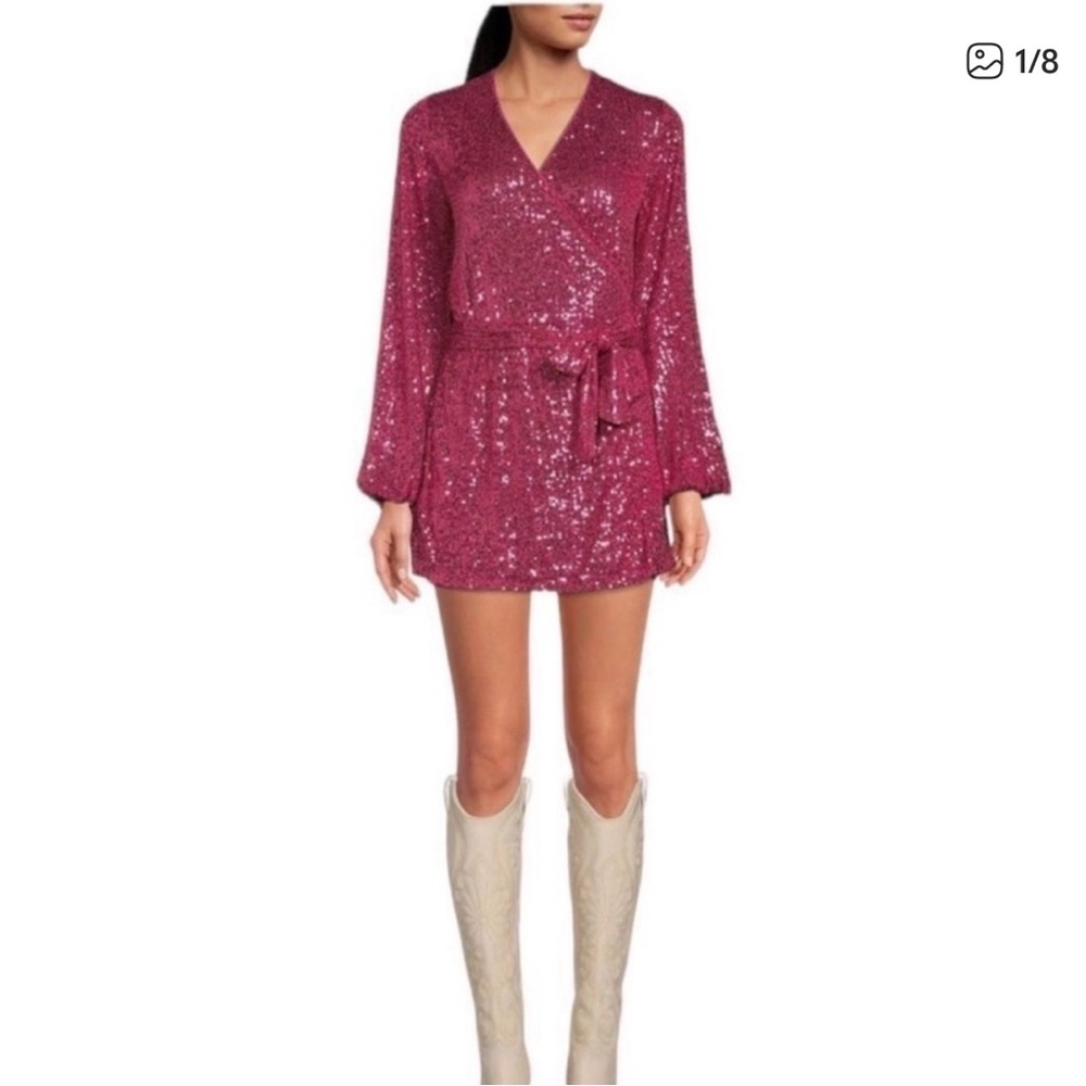 Sparkling Free People Deep V Sequin Romper in Fuchsia